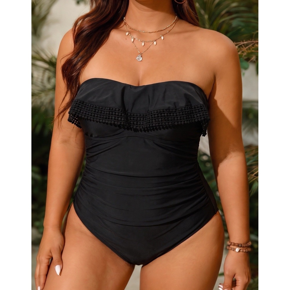 Kona Sol Women's Large Black One Piece Swimwear Tube Top Swimsuit